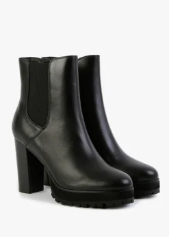 Slock Black Leather Block Heel Chelsea Boots