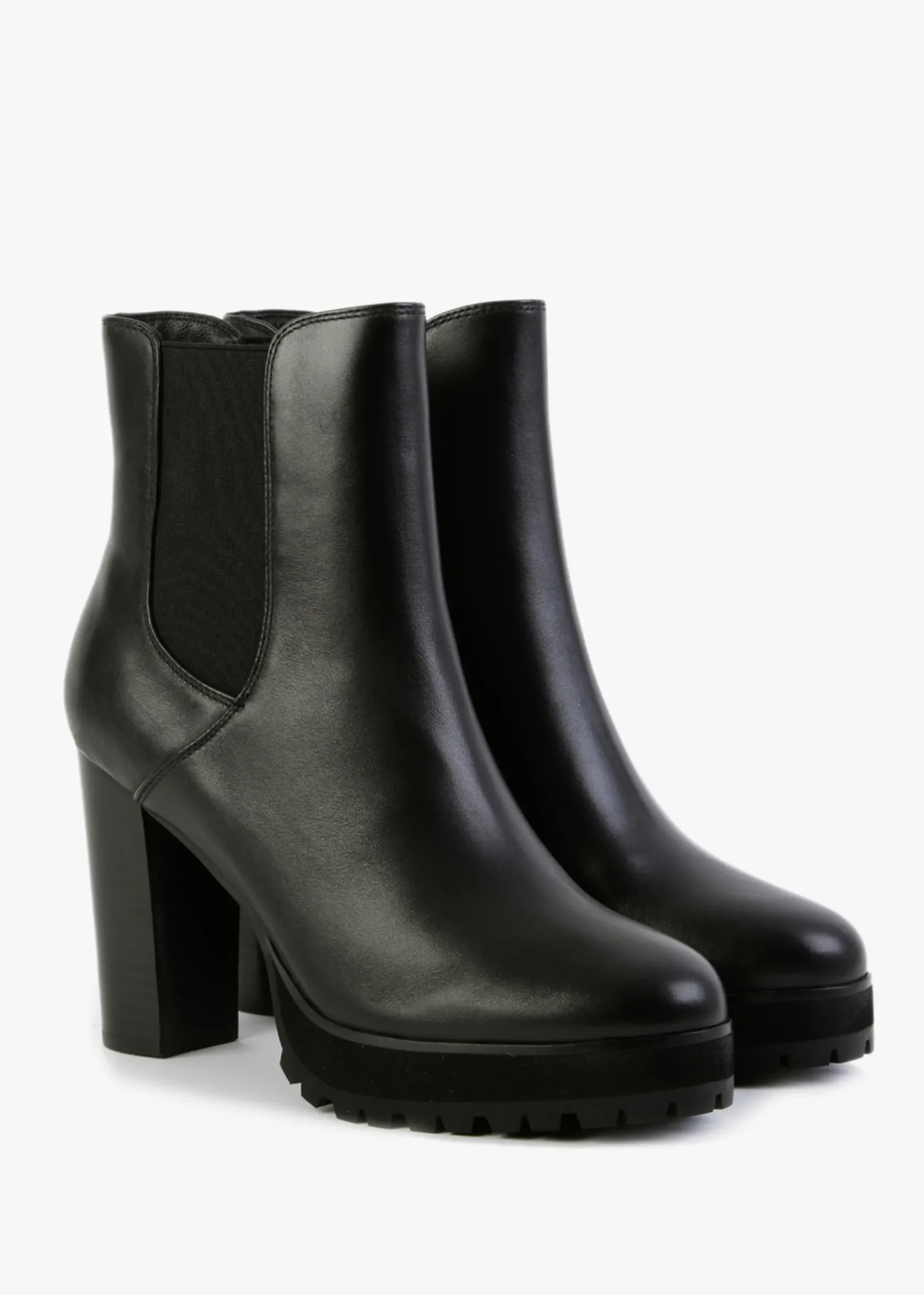 Slock Black Leather Block Heel Chelsea Boots