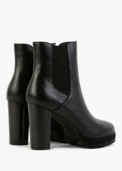 Slock Black Leather Block Heel Chelsea Boots