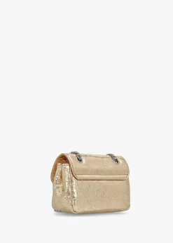 Small Gold Metallic Crinkle Leather Purse On A Chain
