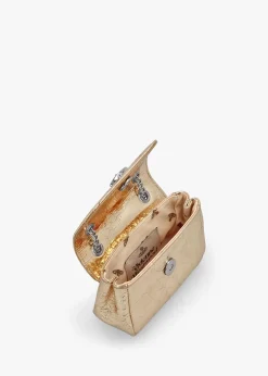 Small Gold Metallic Crinkle Leather Purse On A Chain