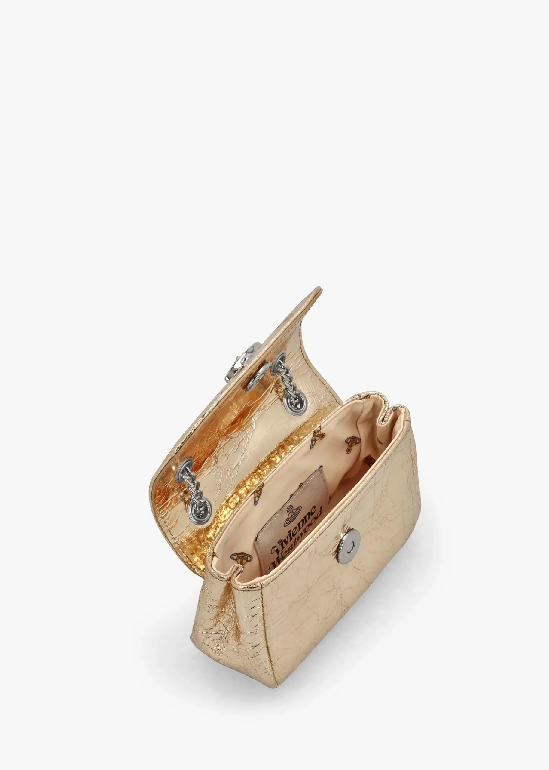Small Gold Metallic Crinkle Leather Purse On A Chain