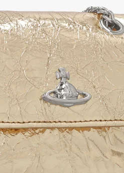 Small Gold Metallic Crinkle Leather Purse On A Chain