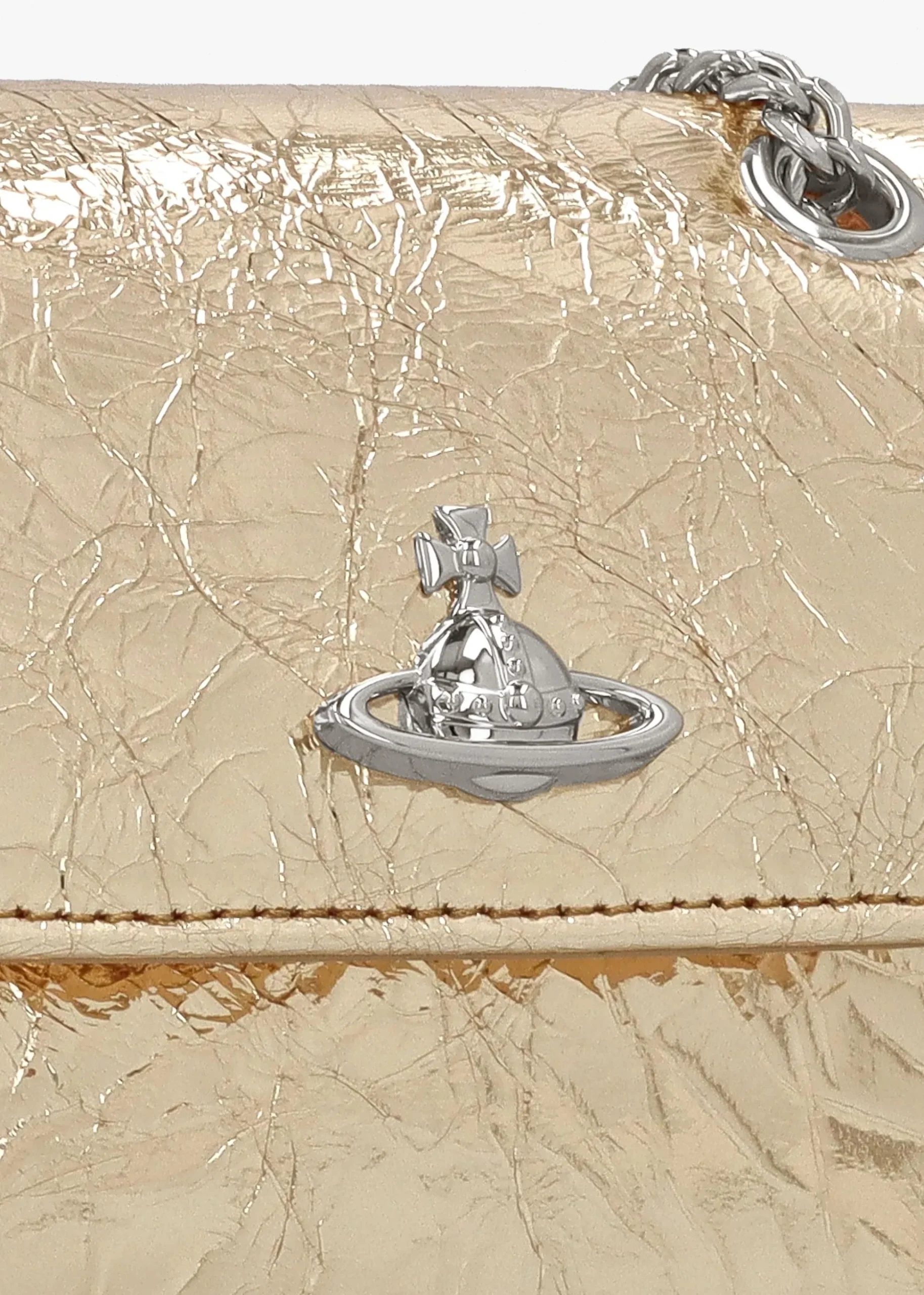 Small Gold Metallic Crinkle Leather Purse On A Chain