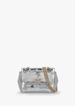 Small Silver Metallic Crinkle Leather Purse On A Chain