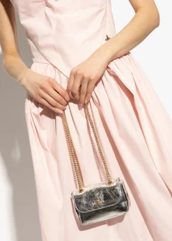 Small Silver Metallic Crinkle Leather Purse On A Chain