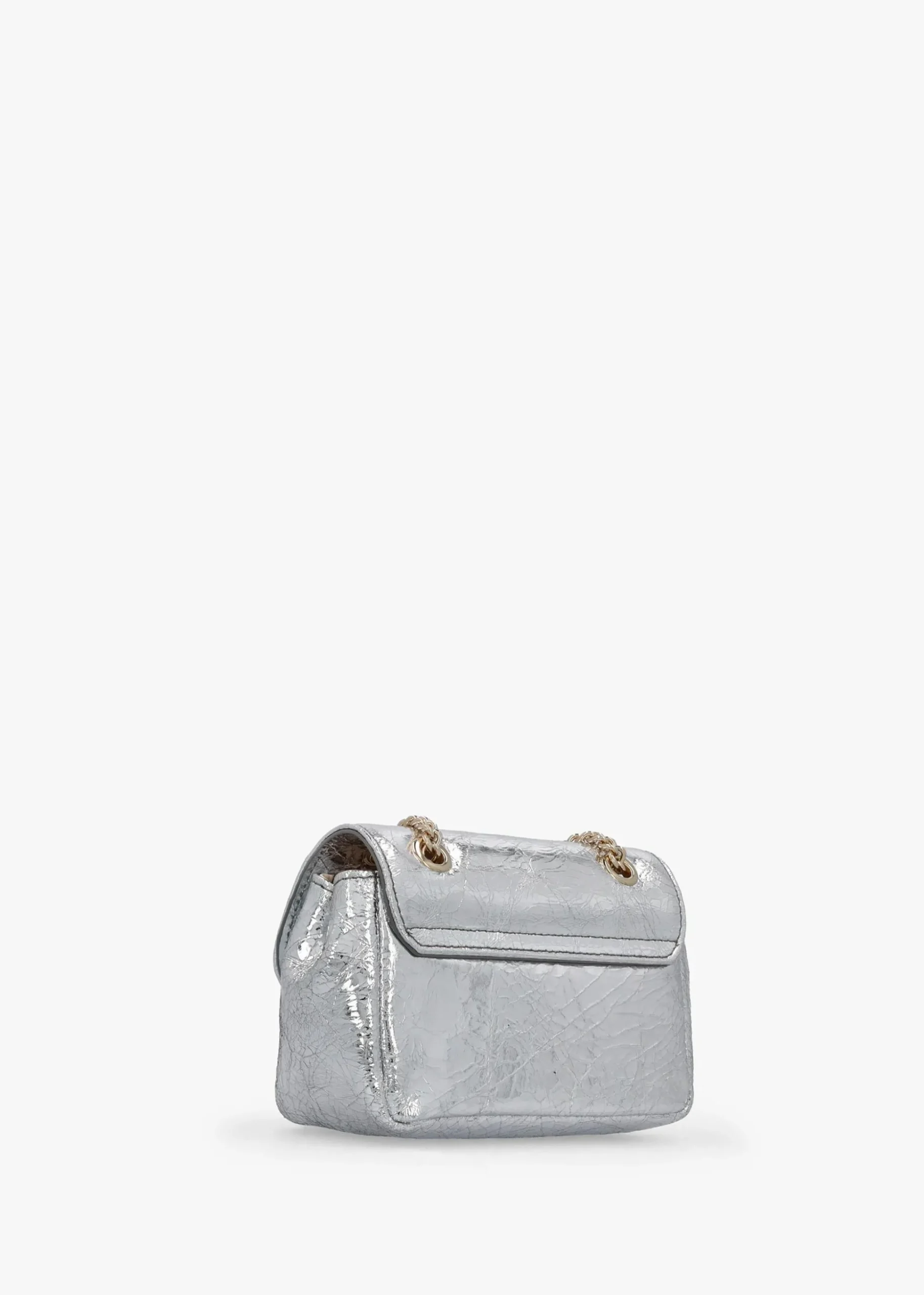 Small Silver Metallic Crinkle Leather Purse On A Chain