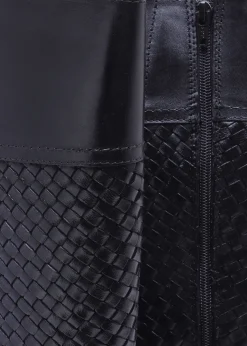 Solar Black Leather Woven Knee Boots
