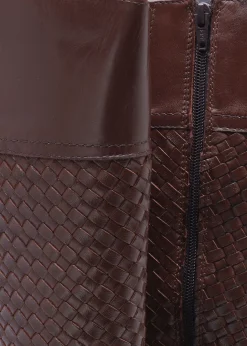 Solar Brown Leather Woven Knee Boots