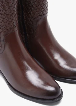 Solar Brown Leather Woven Knee Boots