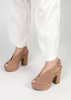 Solay Beige Suede Platform Heeled Sandals