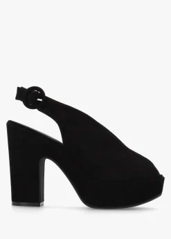 Solay Black Suede Platform Heeled Sandals
