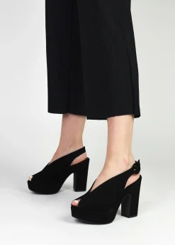 Solay Black Suede Platform Heeled Sandals