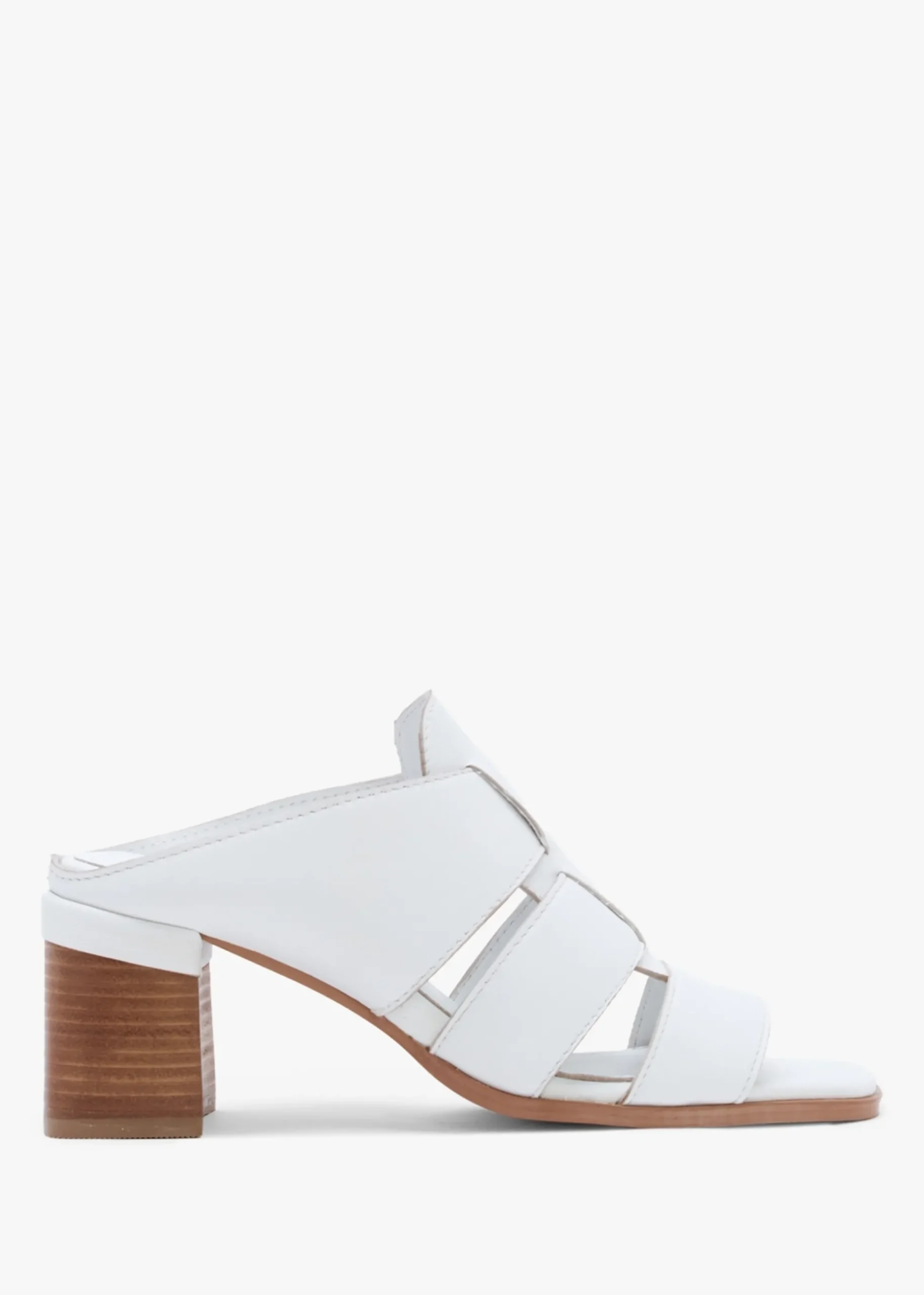 Somaria White Leather Lattice Block Heel Mules