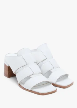 Somaria White Leather Lattice Block Heel Mules