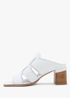 Somaria White Leather Lattice Block Heel Mules