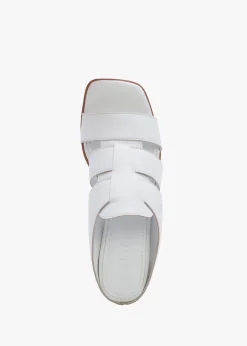 Somaria White Leather Lattice Block Heel Mules