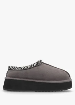 Somolly Grey Suede Shearling Platform Slippers