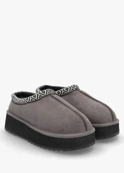 Somolly Grey Suede Shearling Platform Slippers
