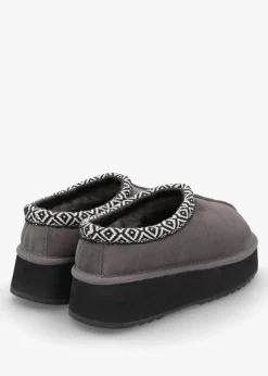 Somolly Grey Suede Shearling Platform Slippers