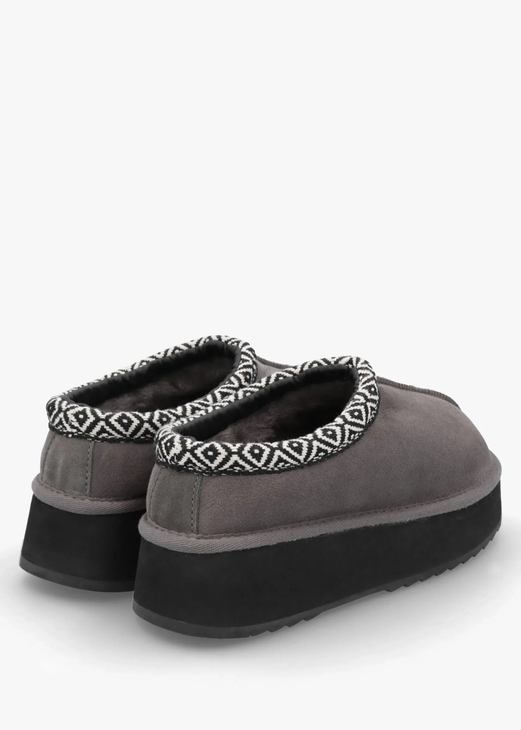 Somolly Grey Suede Shearling Platform Slippers