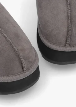 Somolly Grey Suede Shearling Platform Slippers