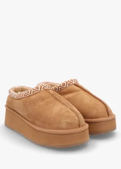Somolly Tan Suede Shearling Platform Slippers