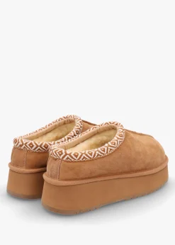 Somolly Tan Suede Shearling Platform Slippers