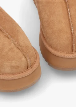 Somolly Tan Suede Shearling Platform Slippers