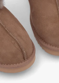 Somolly Taupe Suede Shearling Slippers
