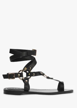 Sophie Black Leather Ankle Tie Sandals