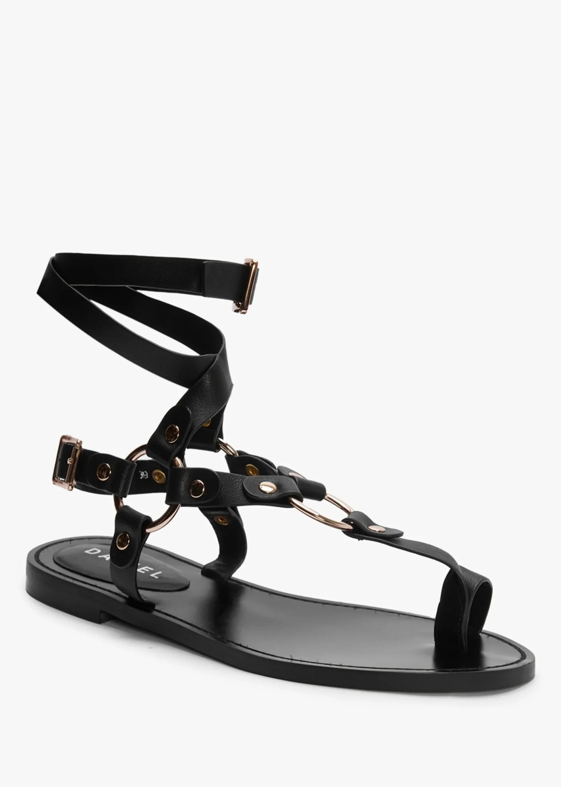 Sophie Black Leather Ankle Tie Sandals