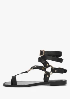 Sophie Black Leather Ankle Tie Sandals