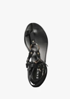 Sophie Black Leather Ankle Tie Sandals