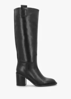Sound Black Leather Block Heel Knee Boots