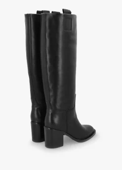 Sound Black Leather Block Heel Knee Boots