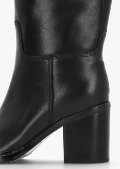 Sound Black Leather Block Heel Knee Boots