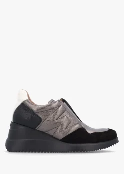 South Pewter Leather & Suede Wedge Trainers