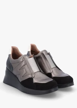 South Pewter Leather & Suede Wedge Trainers