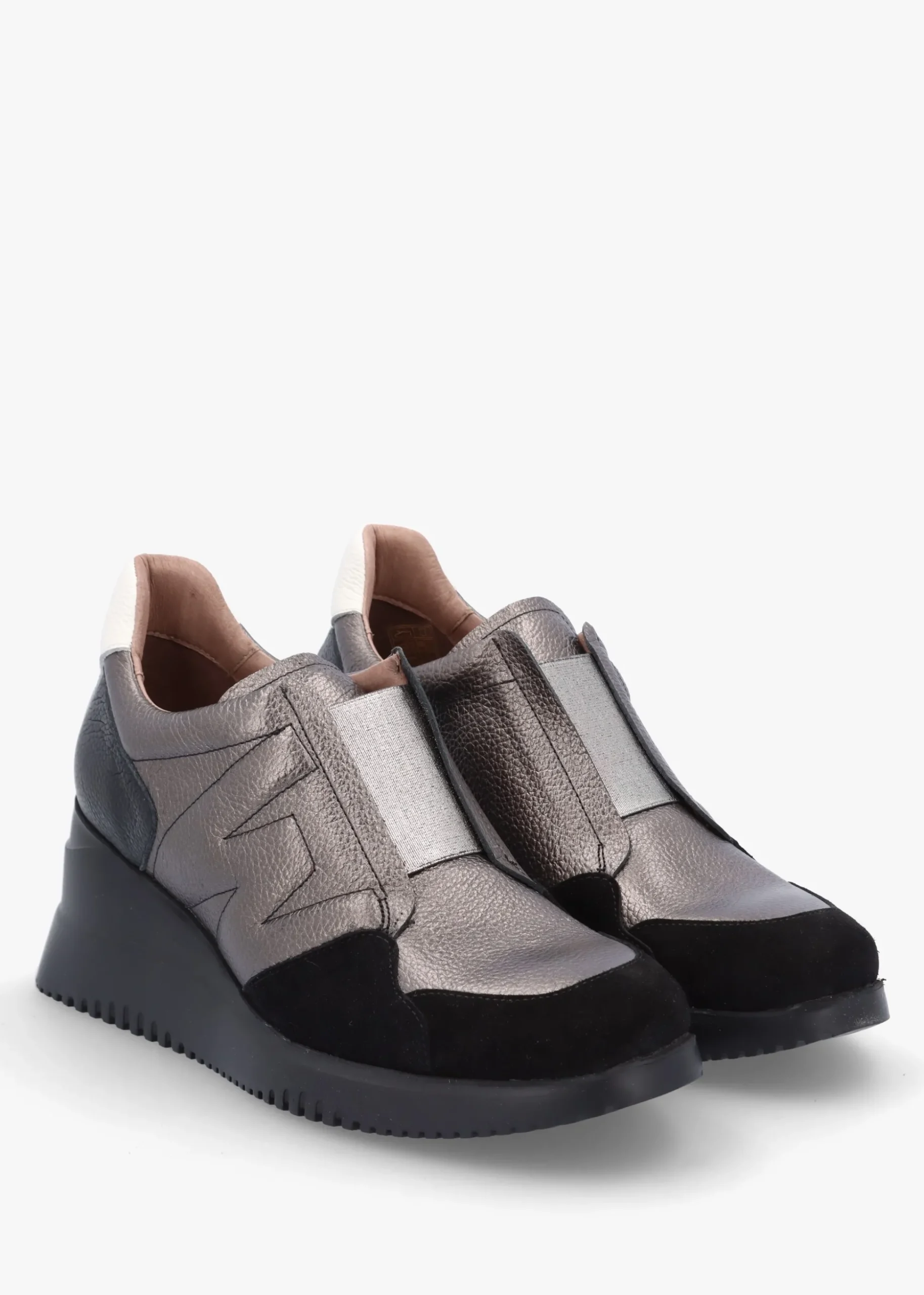 South Pewter Leather & Suede Wedge Trainers