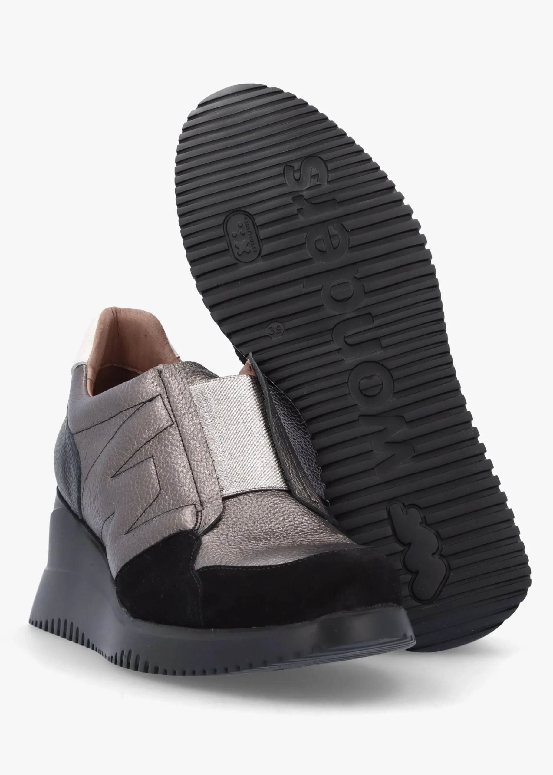 South Pewter Leather & Suede Wedge Trainers