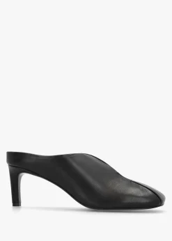 Squad Black Leather Square Toe Heeled Mules
