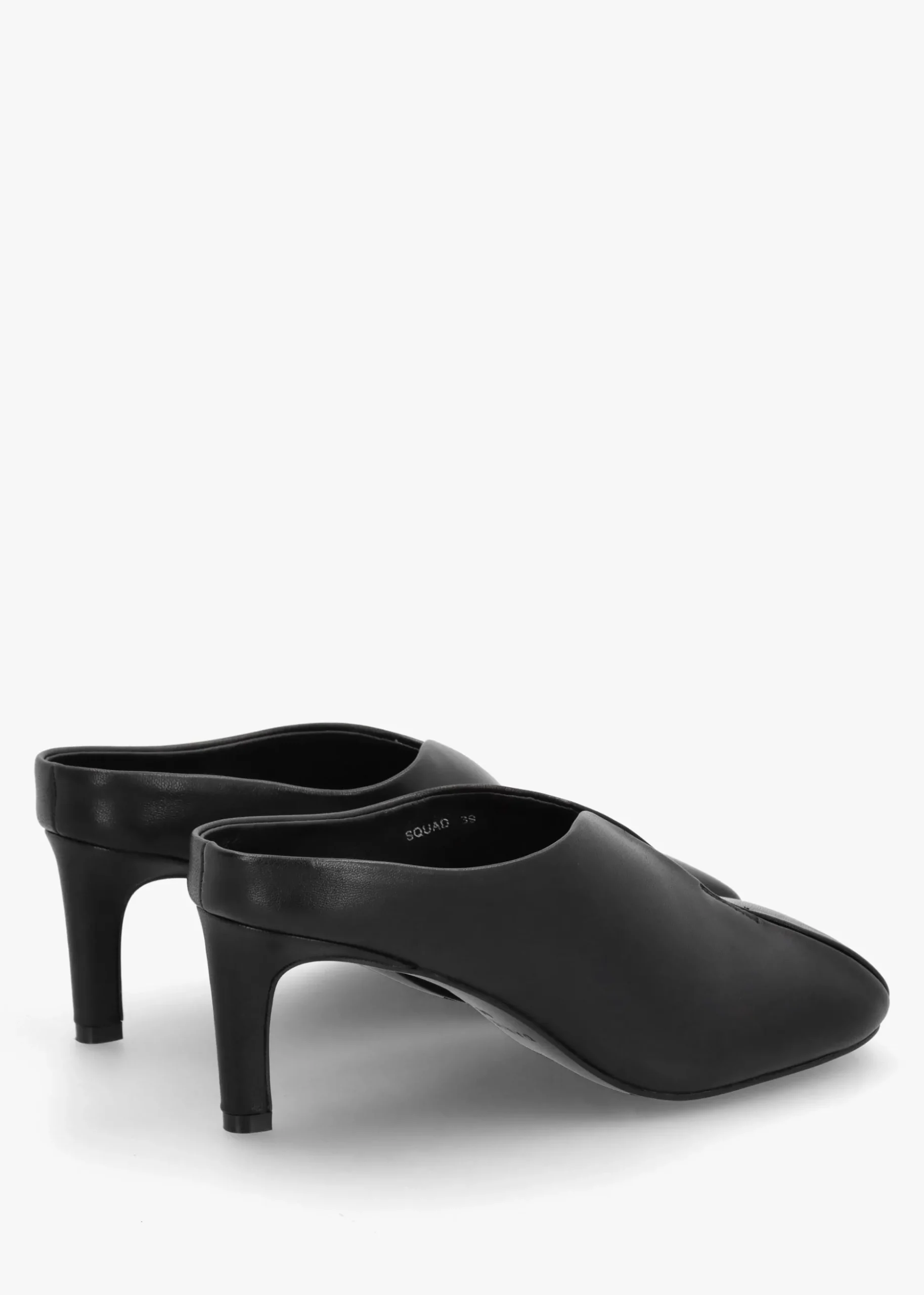Squad Black Leather Square Toe Heeled Mules