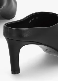 Squad Black Leather Square Toe Heeled Mules