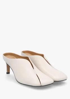 Squad Cream Leather Square Toe Heeled Mules