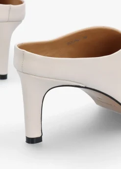 Squad Cream Leather Square Toe Heeled Mules