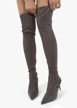Stret Grey Suede Over The Knee Boots