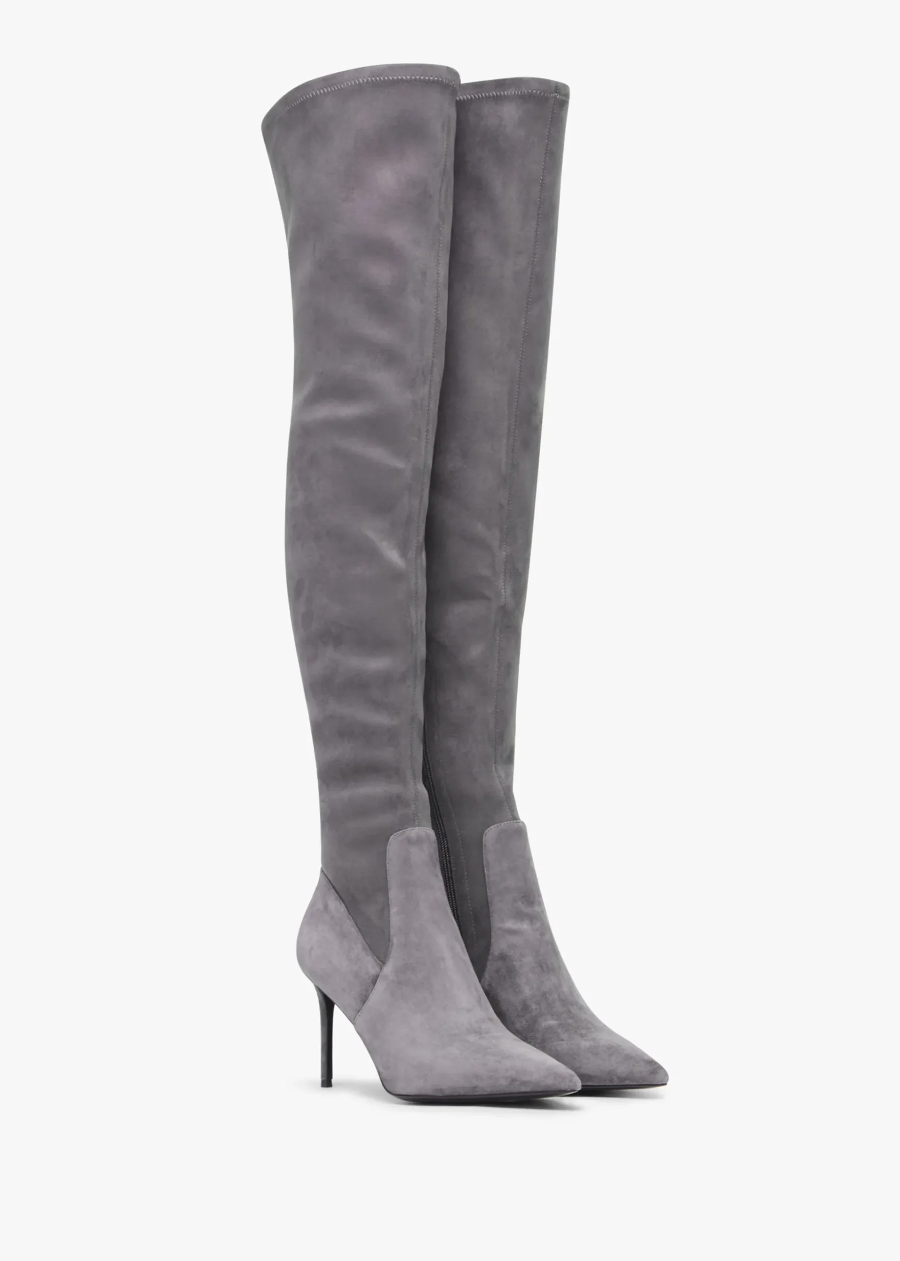 Stret Grey Suede Over The Knee Boots