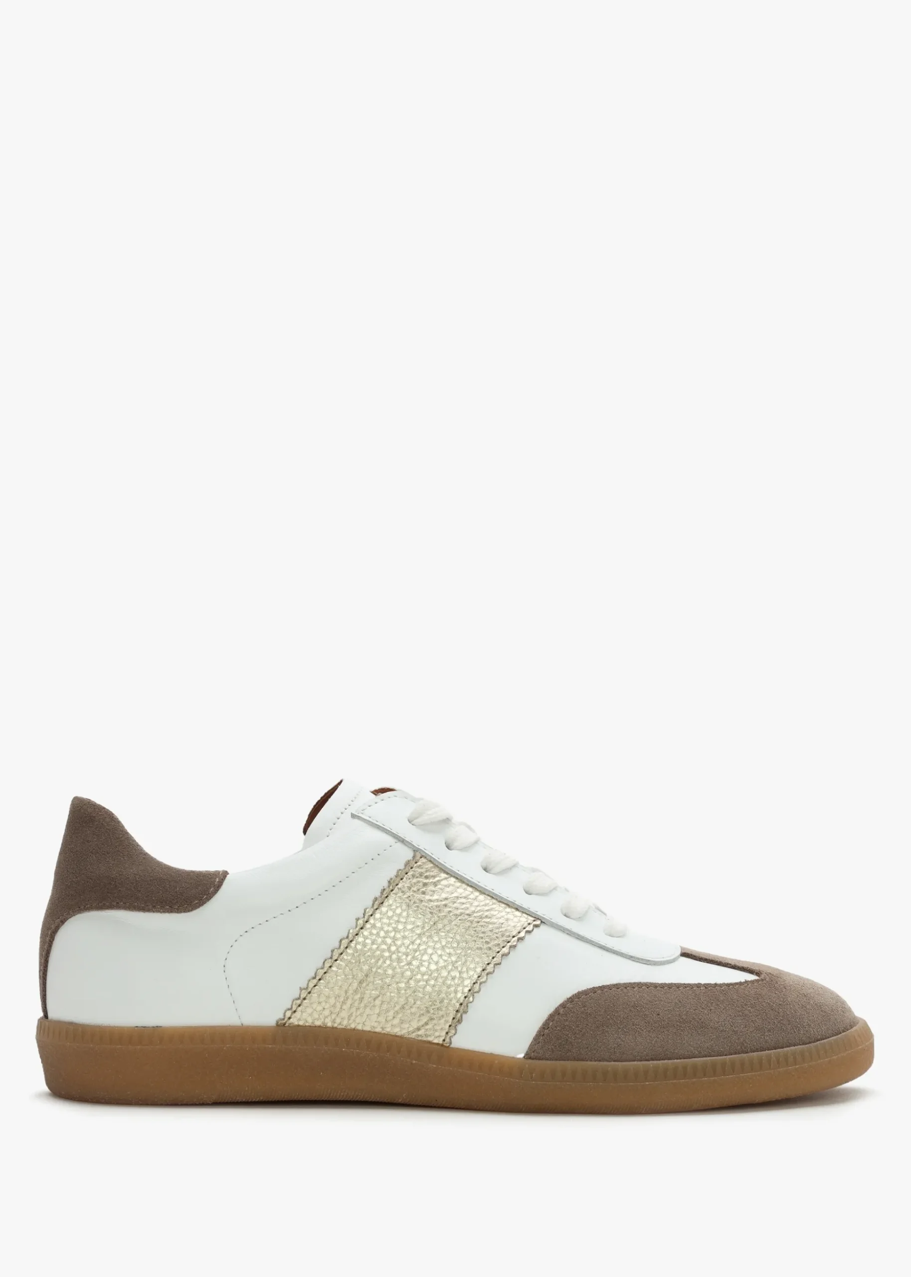 Stripe Taupe Leather & Suede Low Profile Trainers