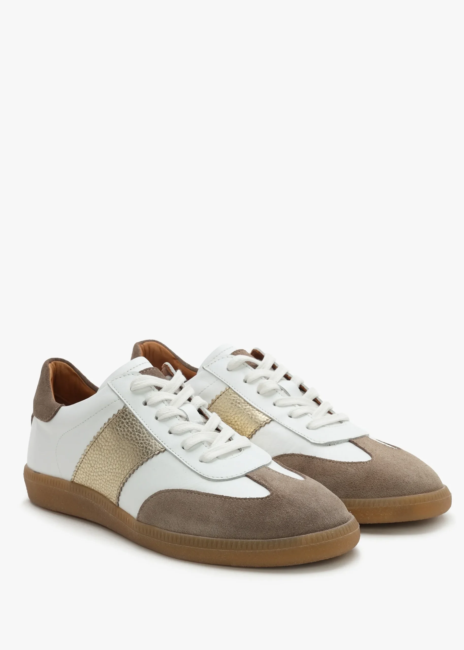 Stripe Taupe Leather & Suede Low Profile Trainers